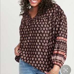 Woman’s Old Navy Long-Sleeved Printed Port Blouse, XL, chocolate